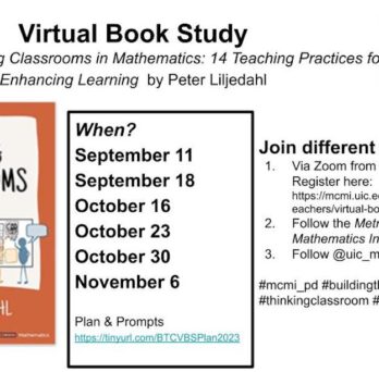 Building Thinking Classrooms in Mathematics Book Cover and Virtual Book Study Meeting Dates
                  